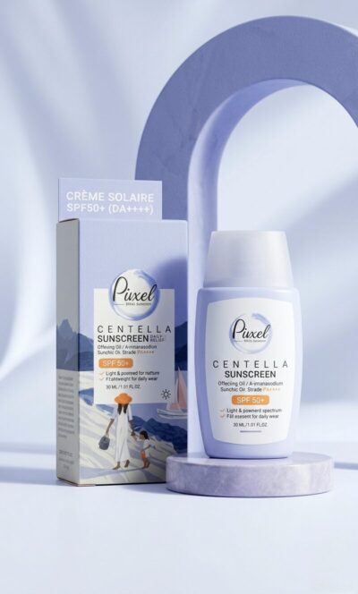 ضد آفتاب فلوئیدی سنتلا SPF50 پیکسل | محافظت هوشمند از پوست با آبرسانی، ترمیم و جلوگیری از پیری زودرس